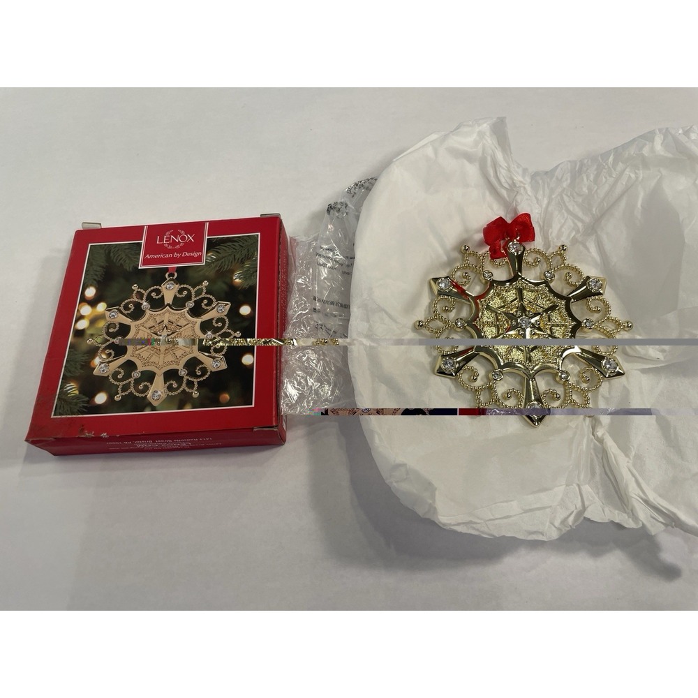 Lenox - Colors of Gold Star Snowflake Ornament NIB red ribbon hanger